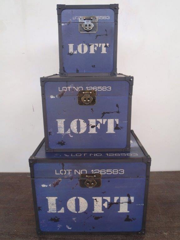 S3 Blue 'Loft' Wooden Kist